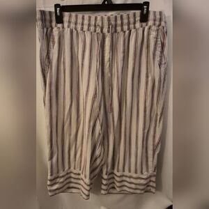 Lane Bryant Cream and Purple Striped Wide Leg Linen Pants